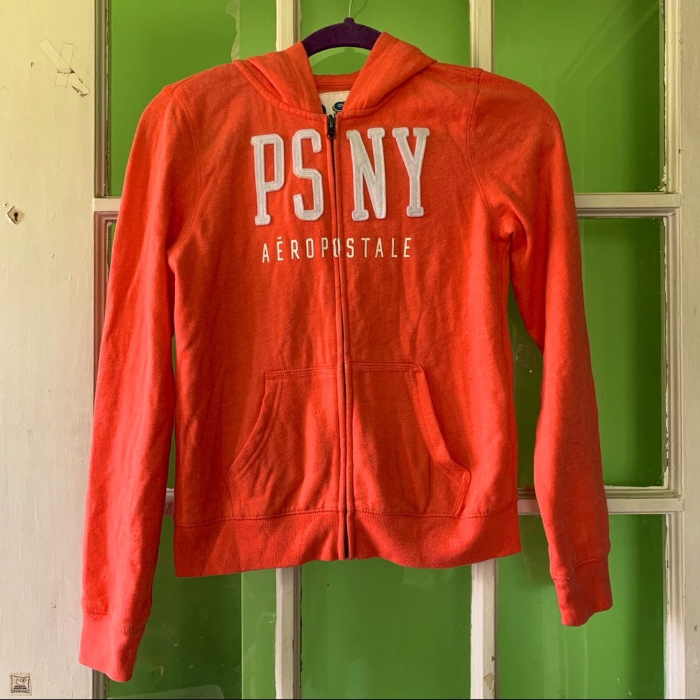 P.S. Aeropostale Girls Orange & White Full Zip Hoodie Size 14